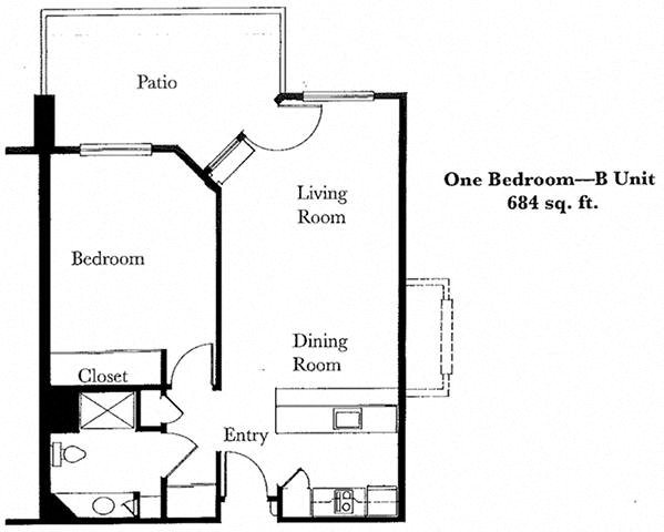 One Bed One Bath Floor Plan One Bed One Bath Floor Plan at Cogir of Vacaville, California, 95687